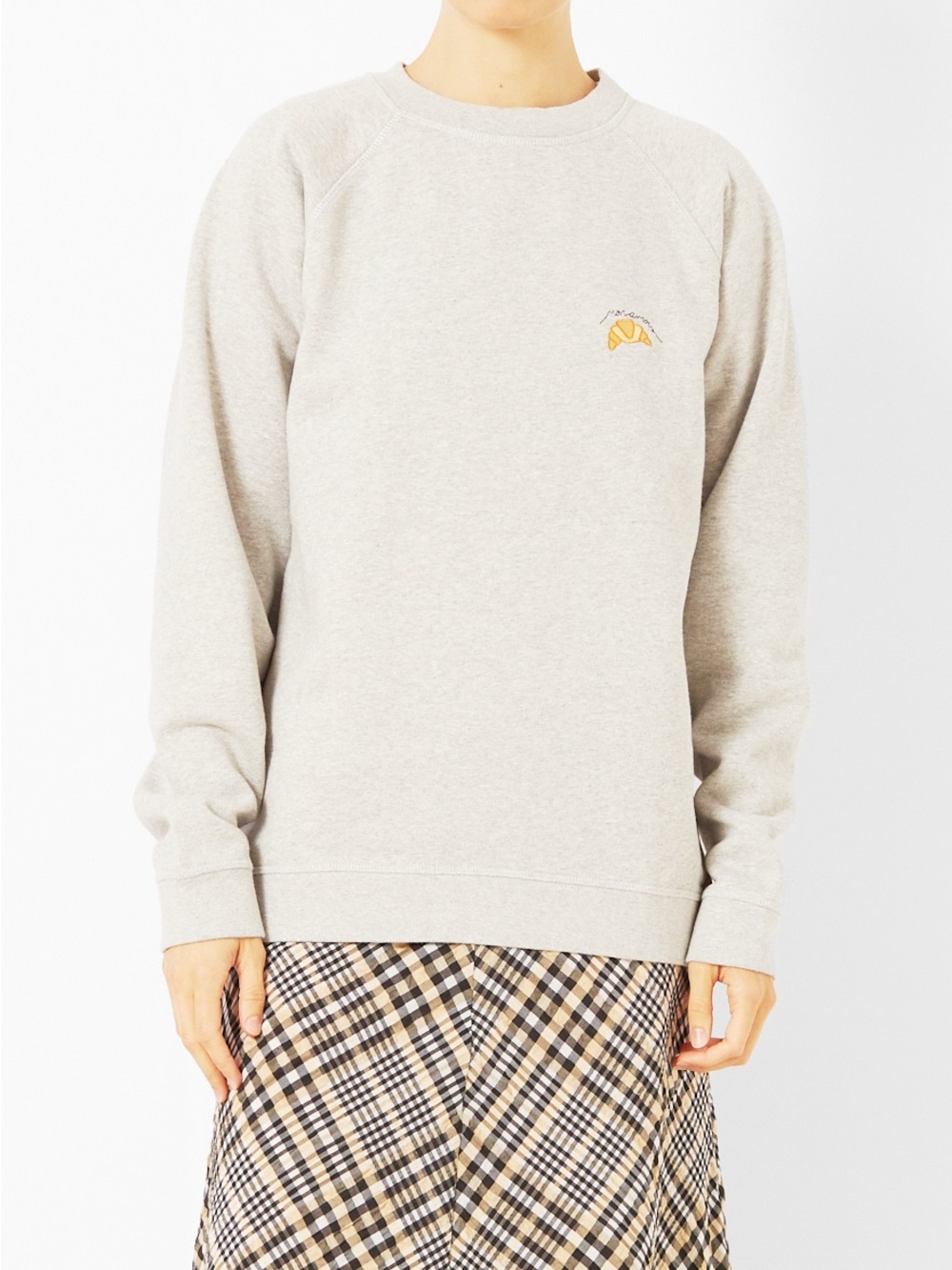 Ganni Light Heather Gray Crewneck with Croissant